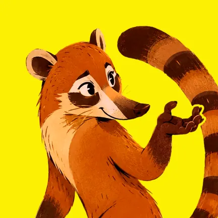 Caju, o quati da Fauna, sobre o disco amarelo